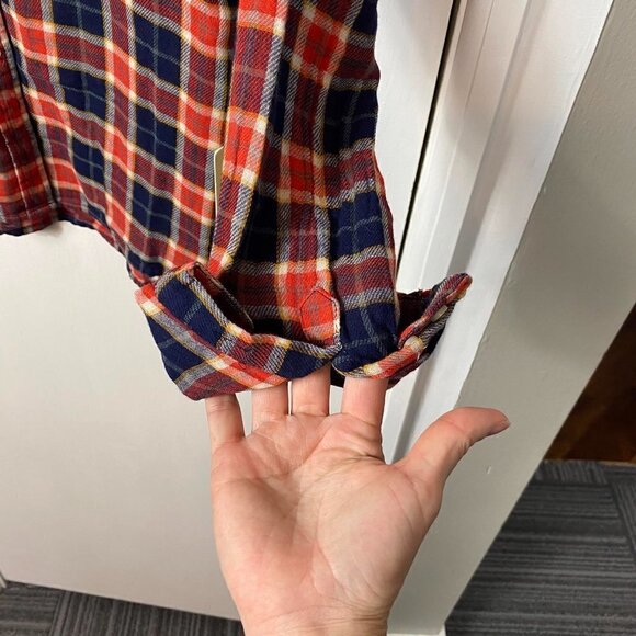 Birds of Paradis Beth Safari Shirt Plaid Button Down Red Navy Cotton– Size L NWT - Picture 10 of 12